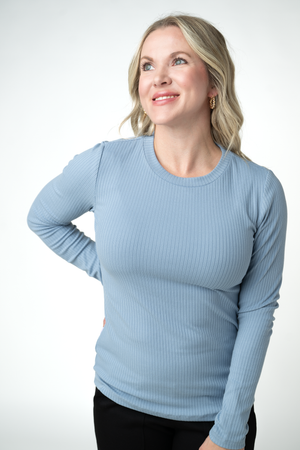 Reese Ribbed Long Sleeve Top - Dusty Blue by Michelle Mae