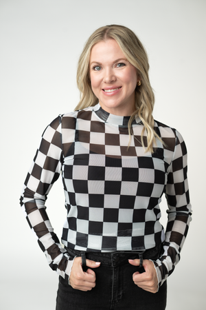 Blair Mesh Long Sleeve Top - Black and White Checkers by Michelle Mae