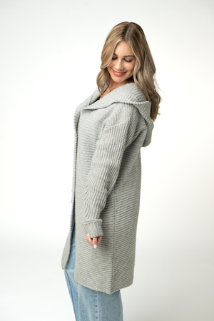 Lillian Long Hooded Cardigan - Grey by Michelle Mae