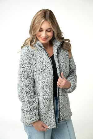 Two Tone Fullzip Sherpa - Charcoal and White by Michelle Mae