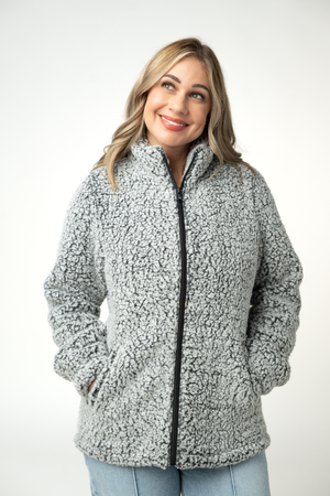Two Tone Fullzip Sherpa - Charcoal and White by Michelle Mae