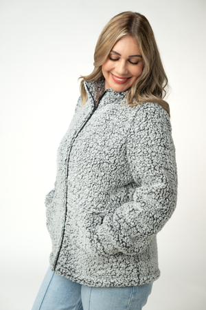 Two Tone Fullzip Sherpa - Charcoal and White by Michelle Mae