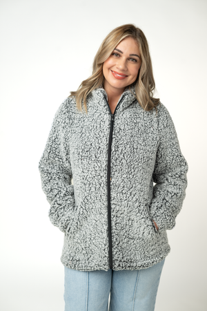 Two Tone Fullzip Sherpa - Charcoal and White by Michelle Mae