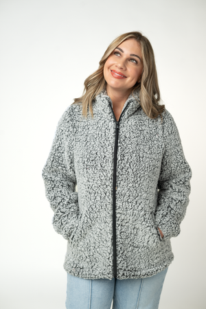 Two Tone Fullzip Sherpa - Charcoal and White by Michelle Mae