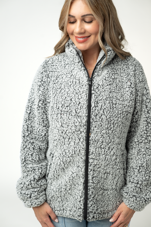 Two Tone Fullzip Sherpa - Charcoal and White by Michelle Mae