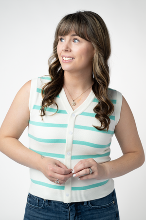 PREBOOK Lucy Striped Button Tank - Aqua