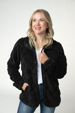 PREBOOK Checkered Snap Sherpa - Black