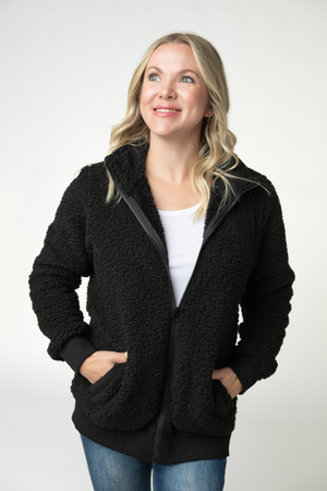 Skylar Sherpa Fullzip - Black by Michelle Mae