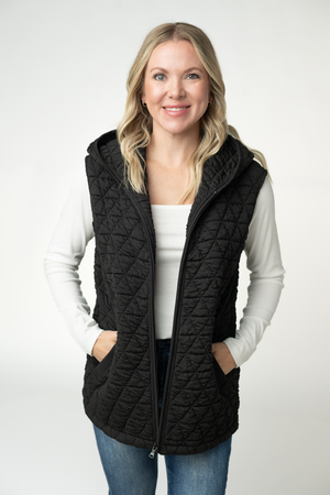 Heather Geometric Hooded Vest - Black by Michelle Mae