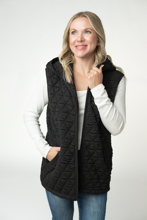 Heather Geometric Hooded Vest - Black by Michelle Mae