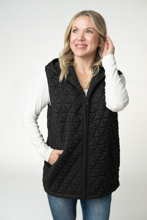 Heather Geometric Hooded Vest - Black by Michelle Mae
