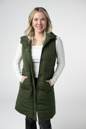 Harlow Long Vest - Dark Olive by Michelle Mae