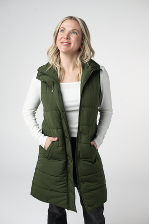 Harlow Long Vest - Dark Olive by Michelle Mae