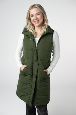 Harlow Long Vest - Dark Olive by Michelle Mae