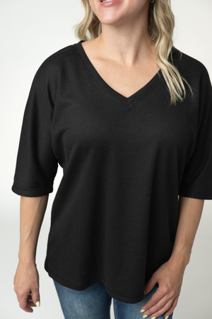 PREBOOK Emerson Waffle Top - Black