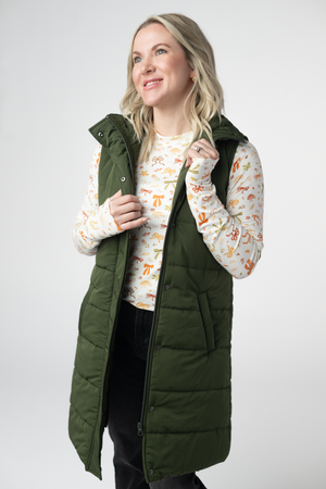 Harlow Long Vest - Dark Olive by Michelle Mae