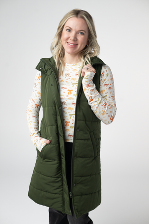 Harlow Long Vest - Dark Olive by Michelle Mae