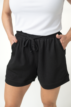 Weslie Waffle Shorts - Black by Michelle Mae