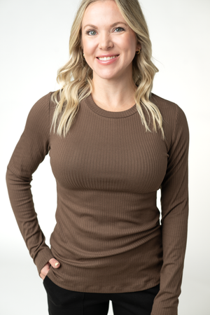 Reese Ribbed Long Sleeve Top - Brown by Michelle Mae