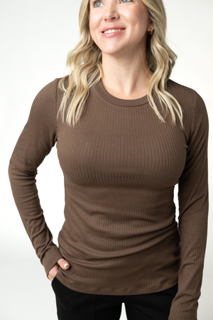 Reese Ribbed Long Sleeve Top - Brown by Michelle Mae
