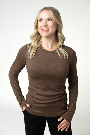 Reese Ribbed Long Sleeve Top - Brown by Michelle Mae