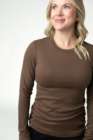 Reese Ribbed Long Sleeve Top - Brown by Michelle Mae