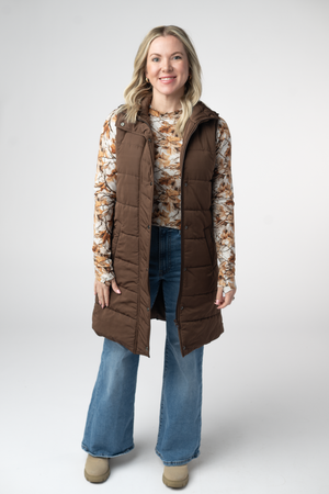 Harlow Long Vest - Brown by Michelle Mae