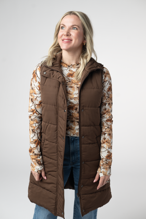 Harlow Long Vest - Brown by Michelle Mae