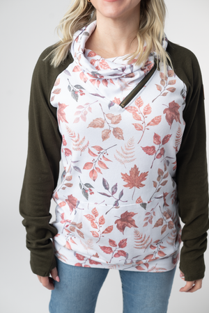 Classic Zoey ZipCowl Sweatshirt - Autumn Leaves and Olive by Michelle Mae