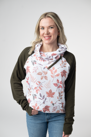 Classic Zoey ZipCowl Sweatshirt - Autumn Leaves and Olive by Michelle Mae