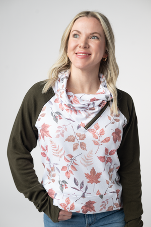 Classic Zoey ZipCowl Sweatshirt - Autumn Leaves and Olive by Michelle Mae
