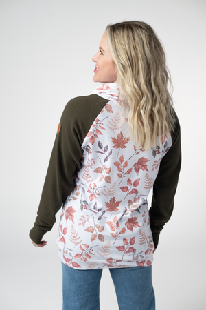 Classic Zoey ZipCowl Sweatshirt - Autumn Leaves and Olive by Michelle Mae