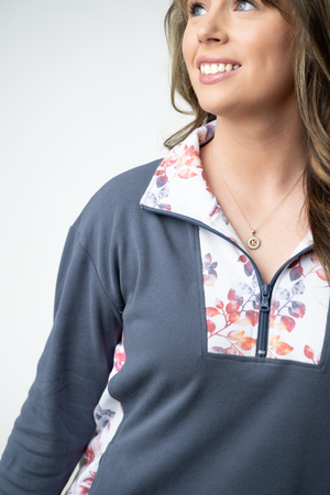 Rowan Zip Pullover - Slate Blue and Autumn Watercolor by Michelle Mae