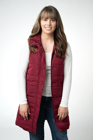 Harlow Long Vest - Burgundy by Michelle Mae
