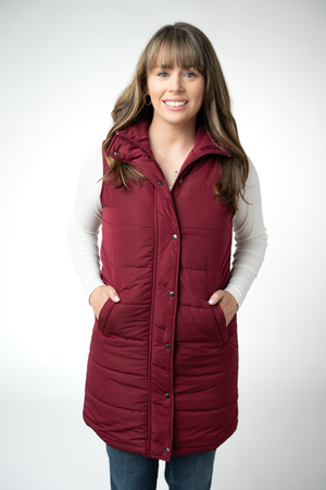 Harlow Long Vest - Burgundy by Michelle Mae