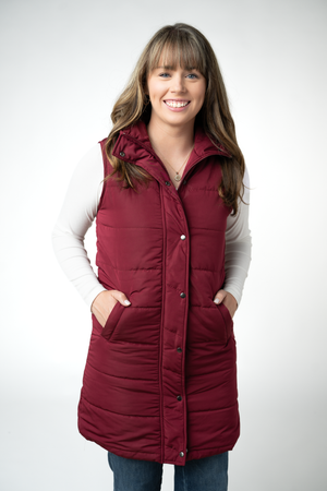 Harlow Long Vest - Burgundy by Michelle Mae