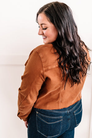 Judy Blue Stretchy Denim Jacket In Rich Toffee