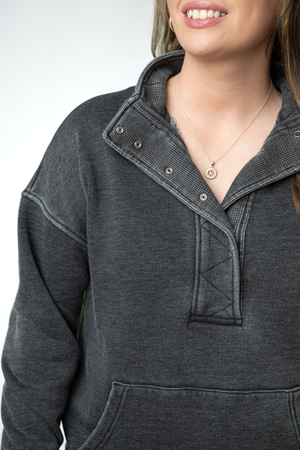 Jesse Vintage Wash Snap Pullover - Black by Michelle Mae