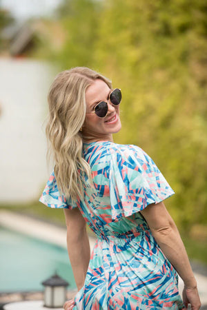 Millie Maxi Dress - Abstract Aqua Breeze by Michelle Mae
