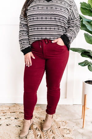 Judy Blue High Waist Scarlet Denim Cuffed Jogger Jeans
