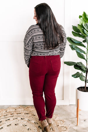 Judy Blue High Waist Scarlet Denim Cuffed Jogger Jeans