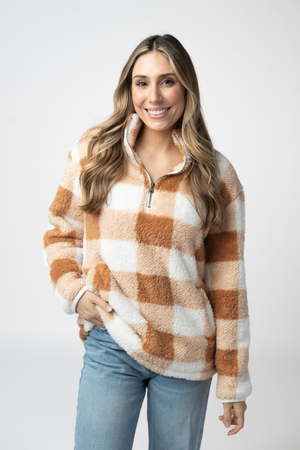Sherpa Plaid Pullover - Camel by Michelle Mae