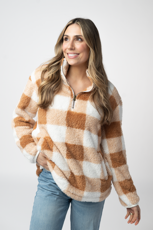 Sherpa Plaid Pullover - Camel by Michelle Mae
