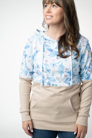 PREBOOK Hailey Pullover Hoodie - Winter Blue Floral and Tan