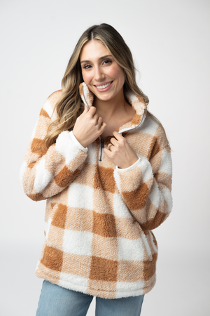 Sherpa Plaid Pullover - Camel by Michelle Mae