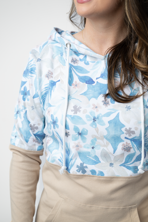 PREBOOK Hailey Pullover Hoodie - Winter Blue Floral and Tan