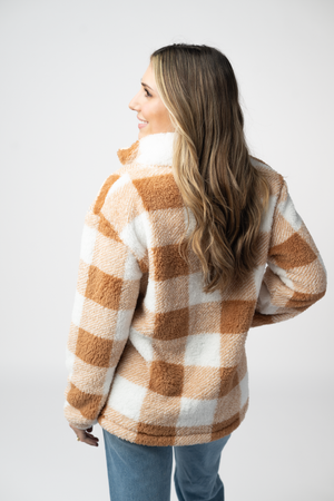 Sherpa Plaid Pullover - Camel by Michelle Mae