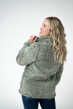 Two Tone Fullzip Sherpa - Olive and White by Michelle Mae