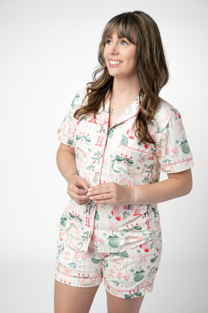 Brooke Top and Shorts Pajama Set - Pink Pine Noel by Michelle Mae