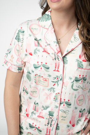 Brooke Top and Shorts Pajama Set - Pink Pine Noel by Michelle Mae